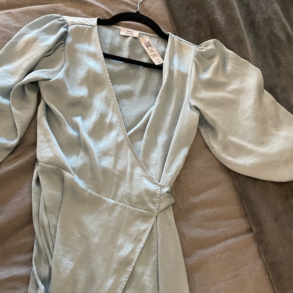 Brand New With Tags Aritzia Blue Satin Wrap Dress - Picture 8 of 9